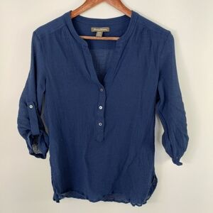 Tommy Bahama Coastview Gauze 3/4 Sleeve V-l Neck Cotton Blouse Size Medium